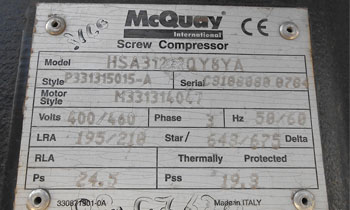 Характеристики винтового компрессора McQuay